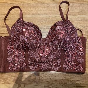 Windsor Sequin Embellished Bralette - Pink and Brown
